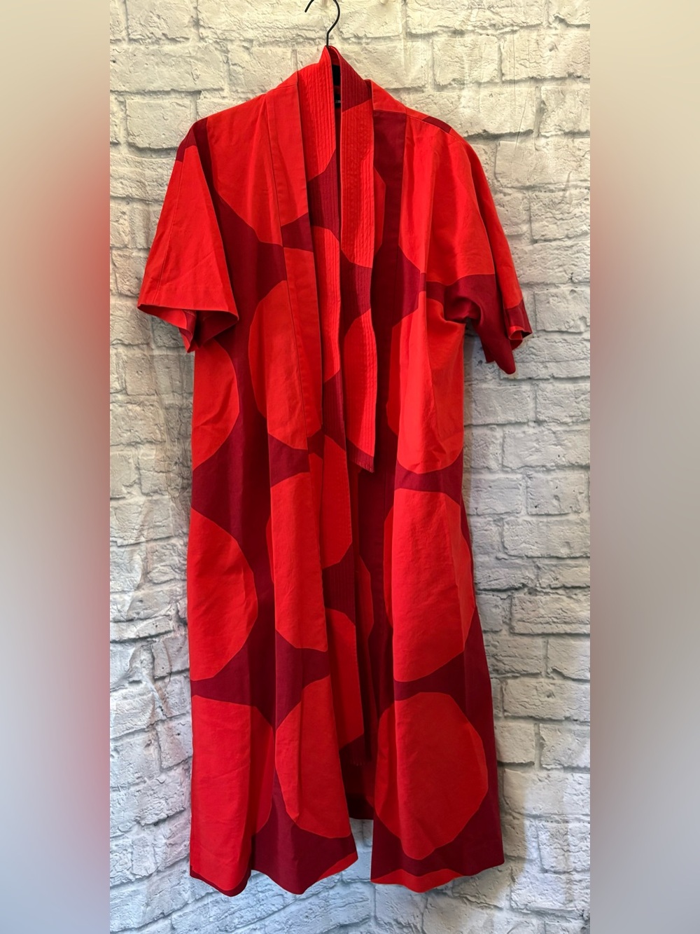 Marimekko Red & Dark Red Graphic Midi Dress with Draped Front